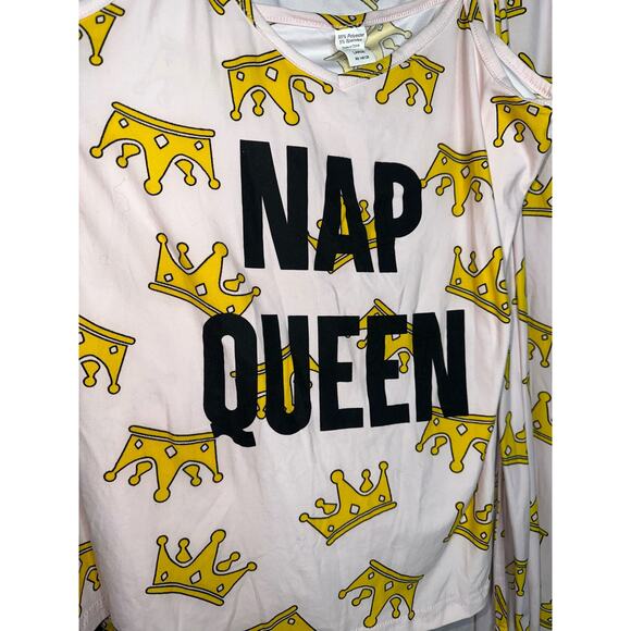 Mentally Exhausted 'Nap Queen' Pink Crown Sleep Pajama Shirt + Robe Size Large - Picture 4 of 7